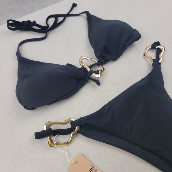 NWT Jimmi Swim black with gold hardware micro bikini in size Large - Picture 2 of 4